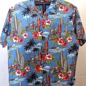 Reebeese Blue Hawaiian Shirt SS Choppers/Surfboard